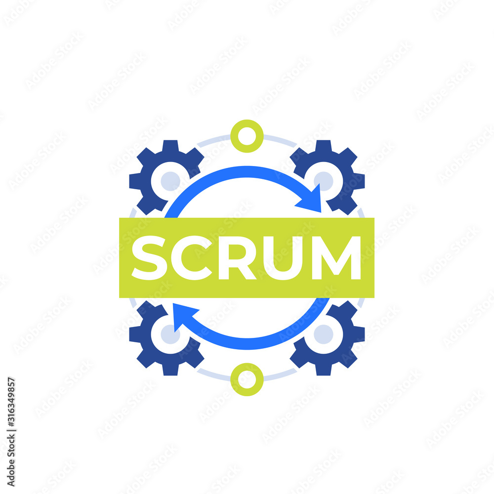 Poster scrum process, development methodology vector icon