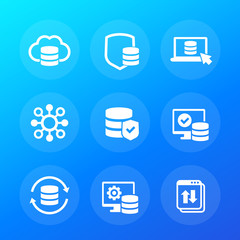 database, data storage and security, vector icons