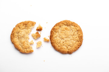 Oatmeal cookies on a white background, food