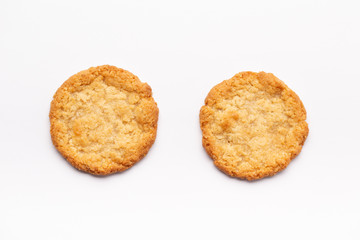 Oatmeal cookies on a white background, food