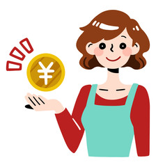 Japanese yen coin / mom, woman, housewife