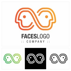 Faces (Profile) Vector Symbol Company Logo (Logotype). People, Person, Head, Infinity Icon Illustration. Elegant and Modern Identity Concept Design Idea Brand Template.