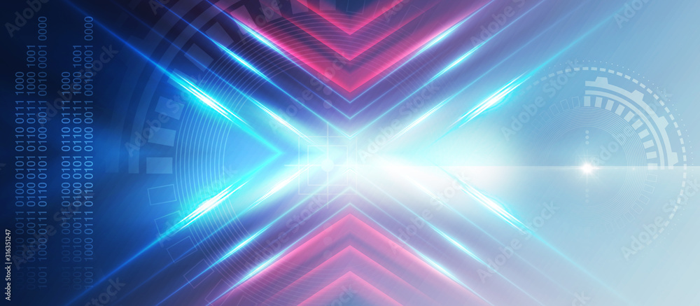 Poster tech abstract dark background. elements of technology, neon glow. empty copy space for your text.