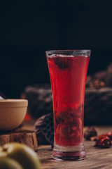 Luo han guo, red dates, black tea, In a clear glass.In ancient China, it had the function of kee