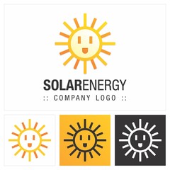 Solar Energy Vector Symbol Company Logo. Cartoon Style Logotype. Sun, Electric Plug and Smile Icon illustration (Emoticon). Elegant Identity Concept Design Idea Template (Brand). 