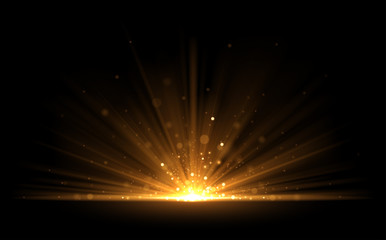 Fototapeta na wymiar Golden glow light effect on black background