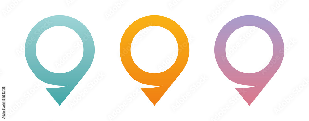 Poster set of bright map pointers. location icons isolated on white background.