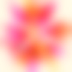 Flower silhouette blurred pattern. Pink yellow red spots. Defocus plain background. Soft abstract illustration. 