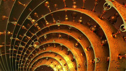 Abstract background 3D, fantastic golden structures and shapes
