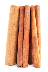 Cinnamon sticks isolated on white background, close-up view