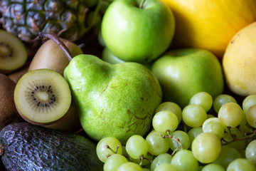 Pineapple, apple, pear, grapes, melon and Avocado