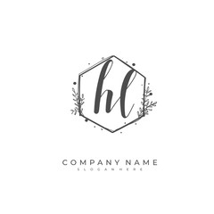  Handwritten initial letter H L HL for identity and logo. Vector logo template with handwriting and signature style.