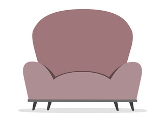 Old classic armchair 1960s in Color ashen rose. Flat design.  Vector illustration.