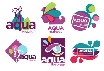 Naklejka premium Natural cosmetics, aqua makeup isolated icons, beauty salon