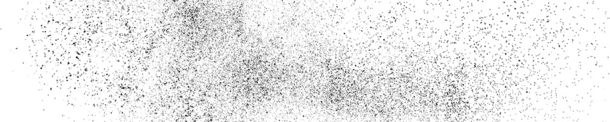 Black Grainy Texture Isolated On White. Panoramic Background. Dust Overlay. Dark Noise Granules. Wide Horizontal Long Banner For Site. Vector Illustration, EPS 10.