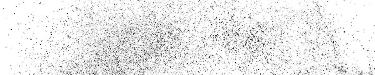Black Grainy Texture Isolated On White. Panoramic Background. Dust Overlay. Dark Noise Granules. Wide Horizontal Long Banner For Site. Vector Illustration, EPS 10.