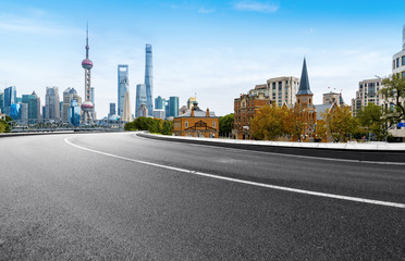 highway and city skyline in Shanghai, China