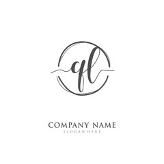 Handwritten initial letter Q L QL for identity and logo. Vector logo template with handwriting and signature style.