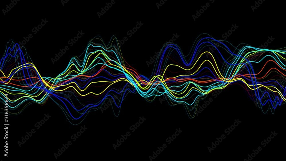Poster 3d render of bright colorful 3d lines. sound waves concept. abstract background with deformed lines.