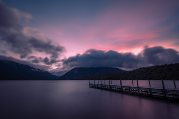 Fototapeta na wymiar Sunset over lake Rotoiti, New Zealand
