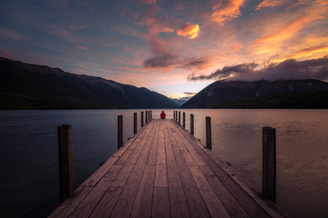 Sunset over lake Rotoiti, New Zealand