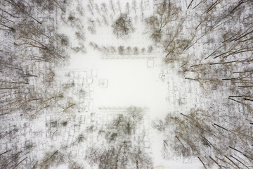 Snow covered memorial and cemetery in Russia