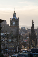 Fototapeta na wymiar View from top of Calton hill to old part of Edinburgh, capital of Scotland