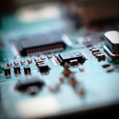Circuit board in blur. Blurry image of a circuit board.