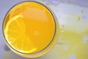 Macro, copa de zumo de naranja