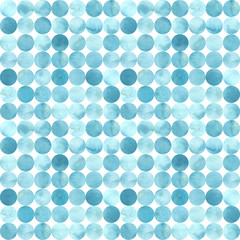 Shades of blue, random circle tile background, seamless pattern. Watercolor illustration.