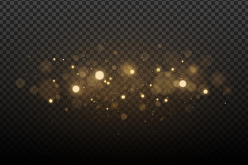 Abstract magical stylish light effect with golden glares bokeh on a transparent background. Christmas glow. Glowing flying dust. Vector illustration © sersupervector