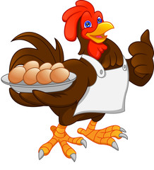 cute chef rooster cartoon and egg