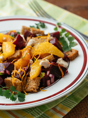 Beet and Rye Bread Panzanilla with Oranges and Vegan Feta