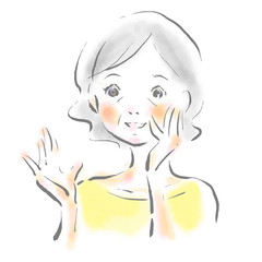 シニア女性　幸せ　水彩