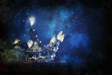 watercolor style and abstract image of beautiful queen/king crown. fantasy medieval period
