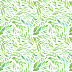 Floral seamless pattern.Green branches.Pattern for fabric, paper and other printing and web projects.Watercolor hand drawn illustration.	