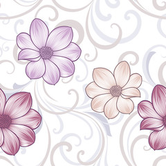 Plakat Seamless pattern with dahlia flowers. Abstract background for wallpaper, wrapping paper, packaging.