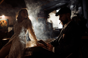 Classic wedding couple in the bar
