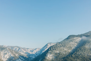 Beautiful landscape in the mountains on a sunny day in winter time