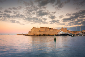 Beautiful sunset over Fort Saint Angelo on Malta