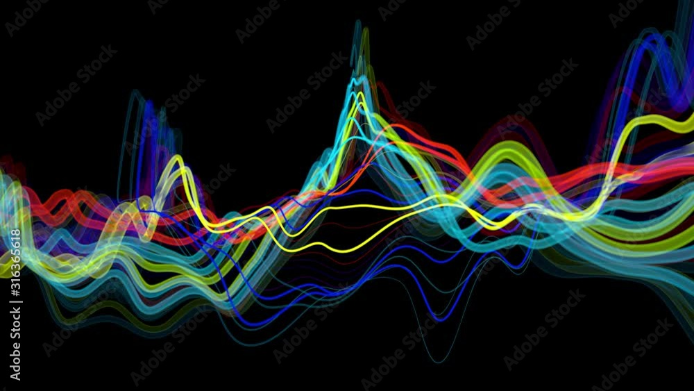 Poster 3d render of bright colorful 3d lines. sound waves concept. abstract background with deformed lines.