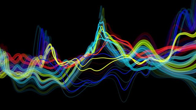 3d render of bright colorful 3d lines. Sound waves concept. Abstract background with deformed lines. Loopable animation. Depth of field.
