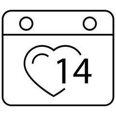 Valentine Day Calendar Sign, 14th February Vector Icon Design