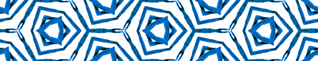 Blue summer Seamless Border Scroll. Geometric Wate