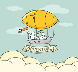 Sketch of little people fly on aerostat.