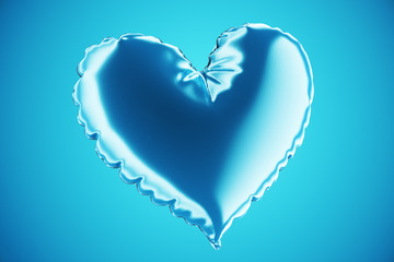 Single Air Balloons. Blue color heart shaped foil balloon against gradient background.. Love. Holiday celebration. Valentine's Day party decoration. Metallic blue colour Heart 3d render.
