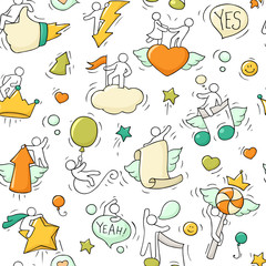 Cartoon seamless pattern with lifestyle symbols.