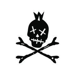 Skull halloween logo sign crown bones icon Hand drawn Geometric gothic modern design Abstract cartoon character style Fashion print clothes apparel greeting invitation card cover flyer poster banner