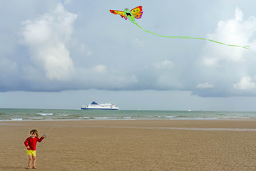 cute little girl happy to play with her kite