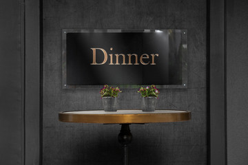 Dinner sign board on metal wall